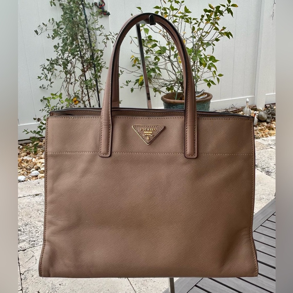 Authenticated Prada Tan Saffiano Leather Tote